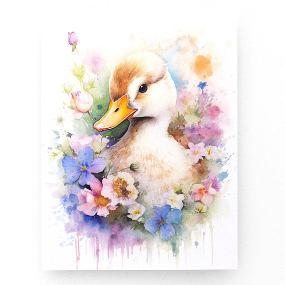 Wall Art Watercolor Floral Duck Illustration Print Poster Card Unframed - Picture 9 of 9